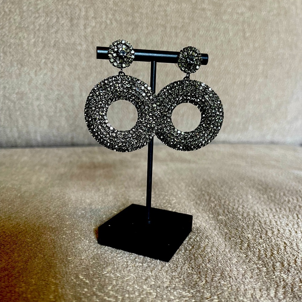 Tasha Sparkle Rhinestone Dangle Pierced Hoops